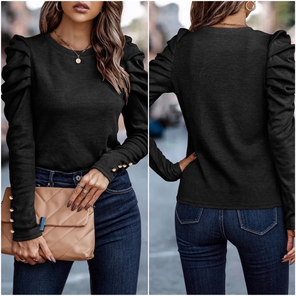 012 Luxe Puff Sleeve Button Detail Top - Picture 6 of 6